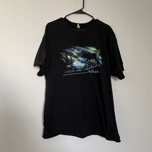 Hanes T-Shirt Men's XL Black Alaska Moose Northern Lights Graphic Y2K Retro